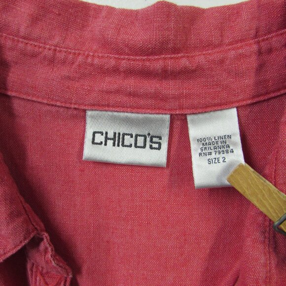 Chico's Stonewashed Red 100% Linen 3/4 Sleeve Tunic Top Size 2 (XL) - Picture 3 of 16